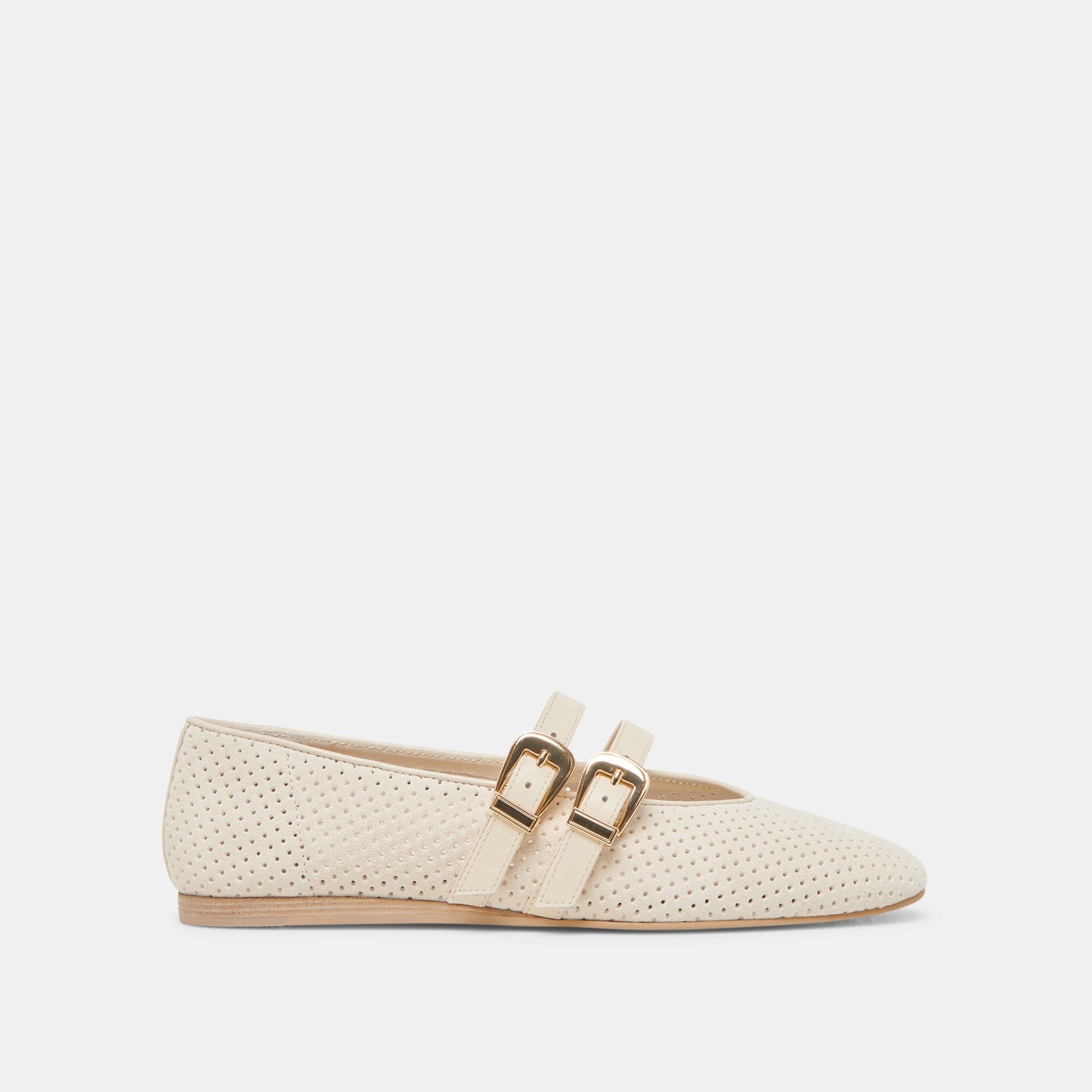 Baylee Wide Bone Perforated Suede Ballet Flats - BONE PERFORATED SUEDE