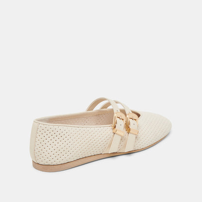 Baylee Wide Bone Perforated Suede Ballet Flats - BONE PERFORATED SUEDE