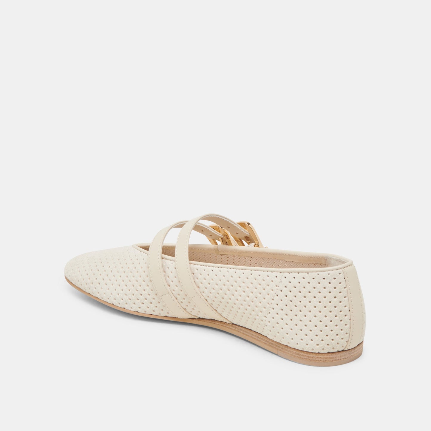 Baylee Wide Bone Perforated Suede Ballet Flats - BONE PERFORATED SUEDE