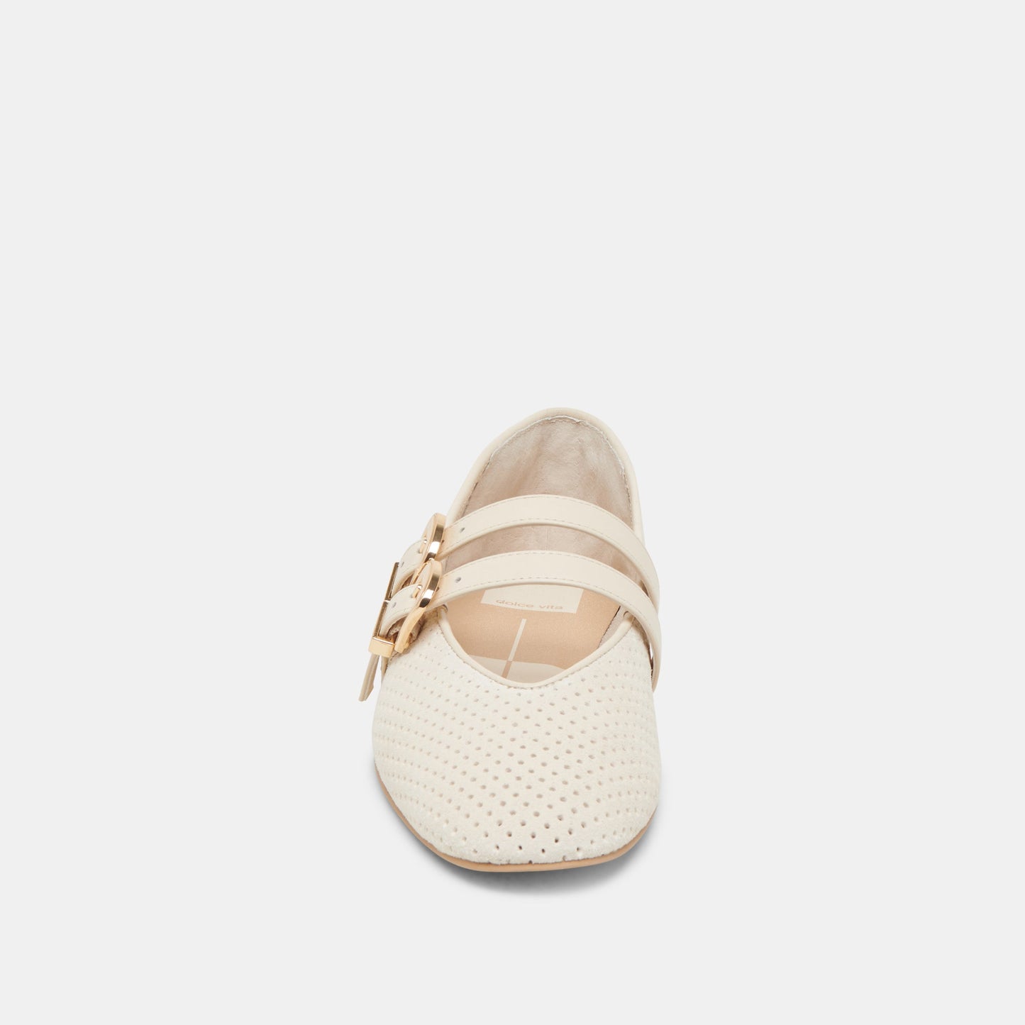 Baylee Wide Bone Perforated Suede Ballet Flats - BONE PERFORATED SUEDE