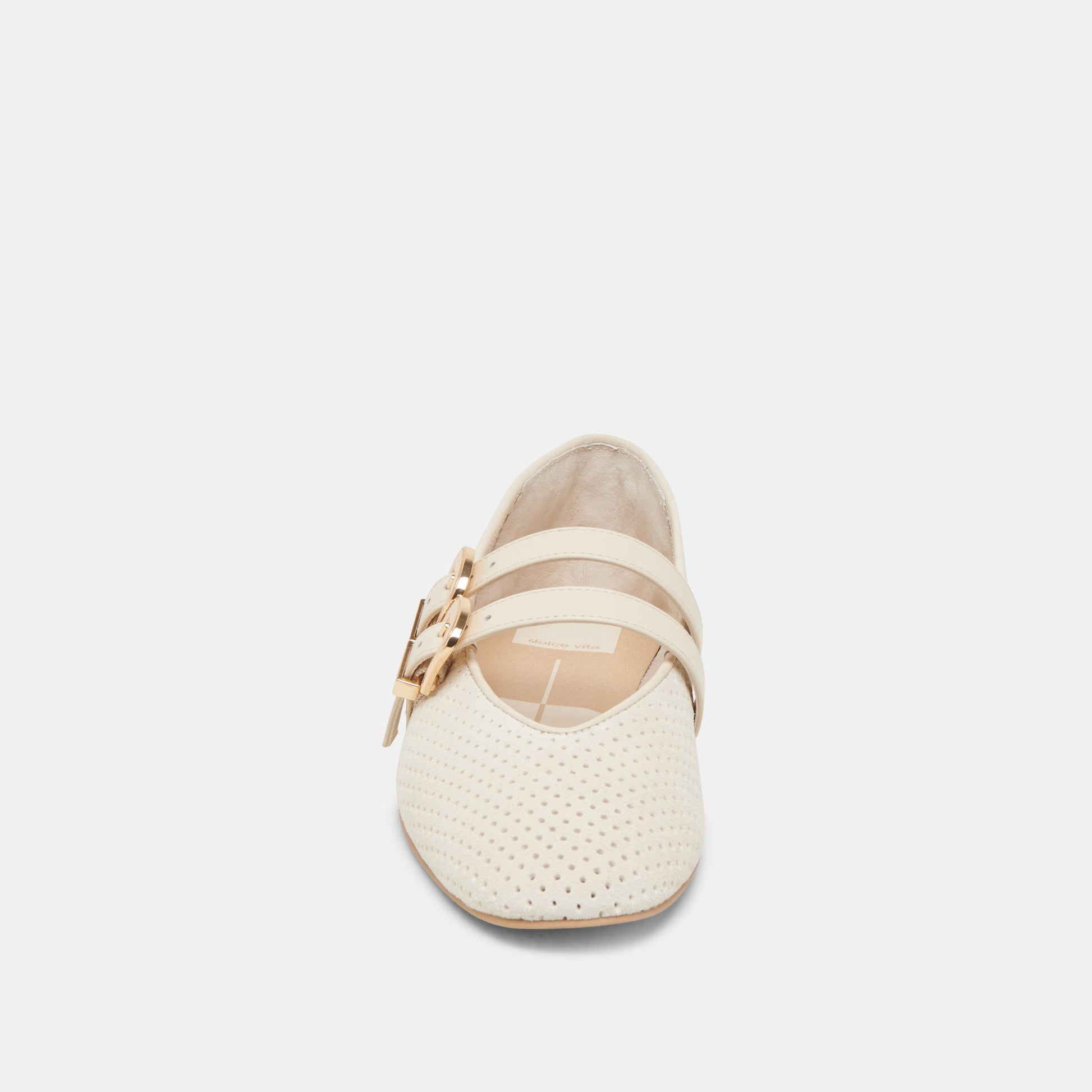 Baylee Wide Bone Perforated Suede Ballet Flats - BONE PERFORATED SUEDE