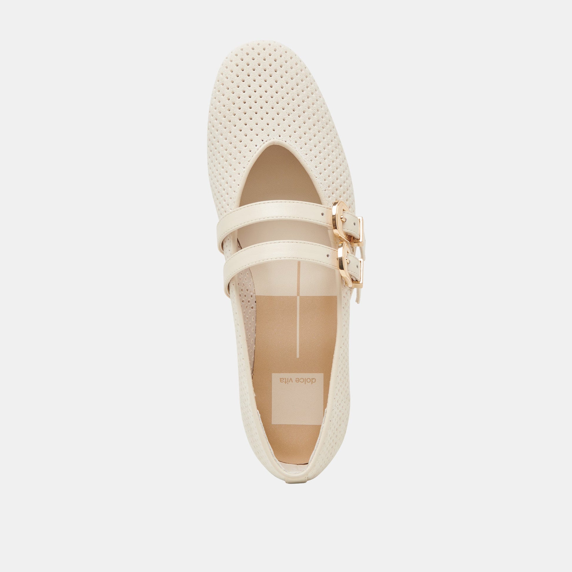 Baylee Wide Bone Perforated Suede Ballet Flats - BONE PERFORATED SUEDE