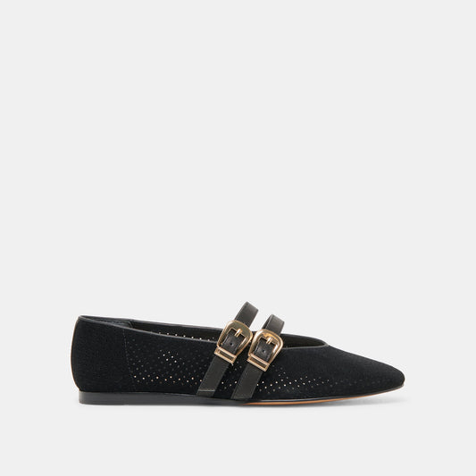 Baylee Wide Onyx Perforated Suede Ballet Flats - ONYX PERFORATED SUEDE