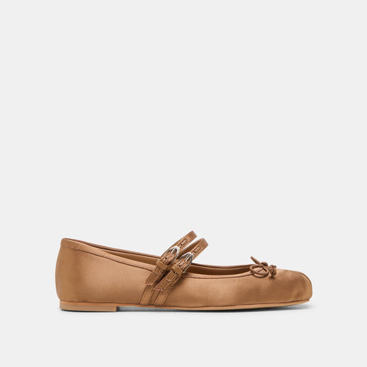 Gibsen Mid Brown Satin Ballet Flats - MID BROWN SATIN