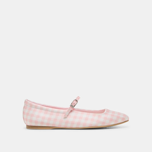 Reyes X Byrdie Golf Pink Plaid Gingham Wide Ballet Flats - PINK PLAID GINGHAM