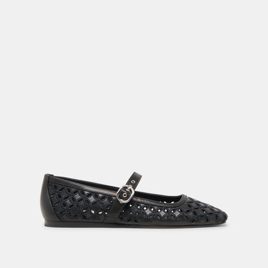RODNI EYELET PERF BALLET FLATS BLACK LEATHER - BLACK LEATHER
