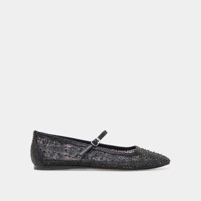 REYES CRYSTAL BALLET FLATS BLACK MESH - BLACK MESH