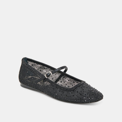 REYES CRYSTAL BALLET FLATS BLACK MESH - BLACK MESH