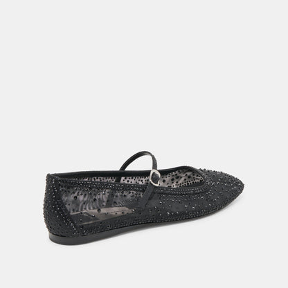 REYES CRYSTAL BALLET FLATS BLACK MESH - BLACK MESH