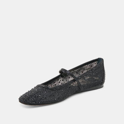 REYES CRYSTAL BALLET FLATS BLACK MESH - BLACK MESH