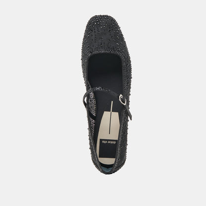 REYES CRYSTAL BALLET FLATS BLACK MESH - BLACK MESH
