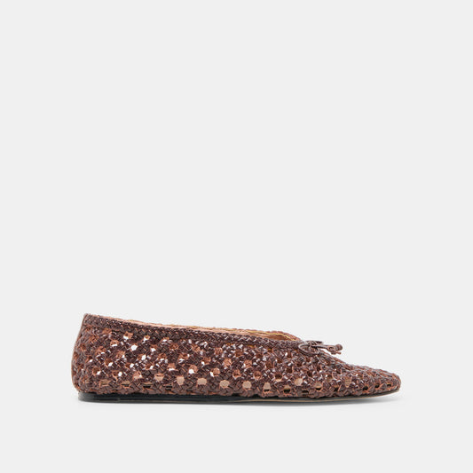Edda Brown Woven Leather Ballet Flats - BROWN WOVEN LEATHER