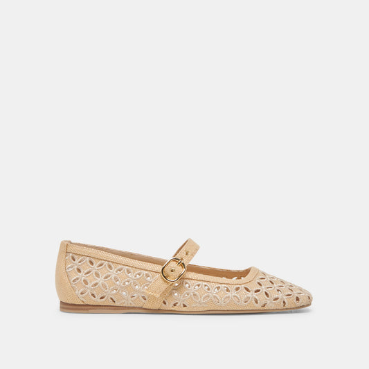 RODNI EYELET PERF BALLET FLATS LT NATURAL WOVEN RAFFIA - LT NATURAL WOVEN RAFFIA