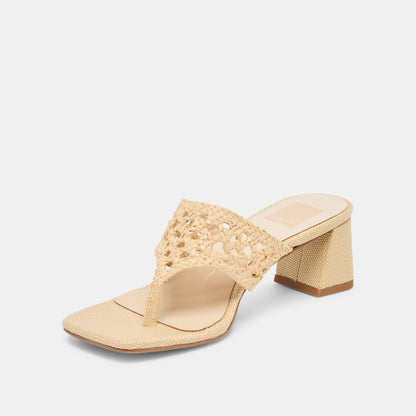 Barlo Lt Natural Woven Raffia Heels - LT NATURAL WOVEN RAFFIA