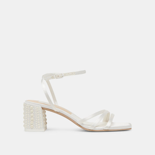 YSABEL PEARL HEELS TRUE WHITE SATIN - TRUE WHITE SATIN