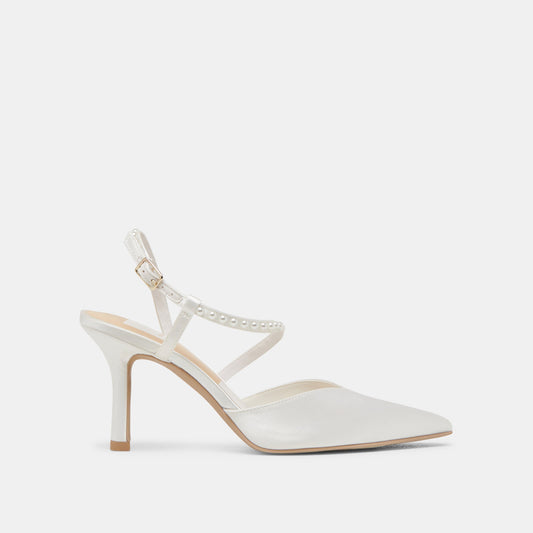 KAMRA PEARL HEELS TRUE WHITE SATIN - TRUE WHITE SATIN