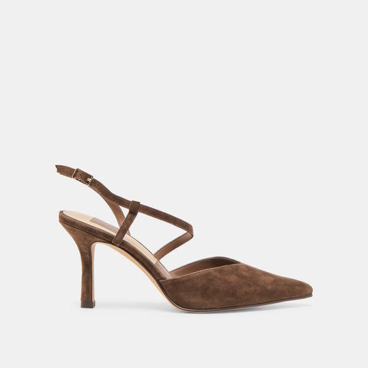 Kamra Dk Brown Suede Heels - DK BROWN SUEDE
