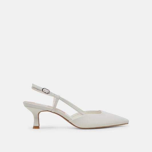 Odela White Leather Heels - WHITE LEATHER
