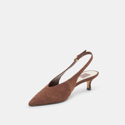 Alenna Dk Brown Suede Heels - DK BROWN SUEDE