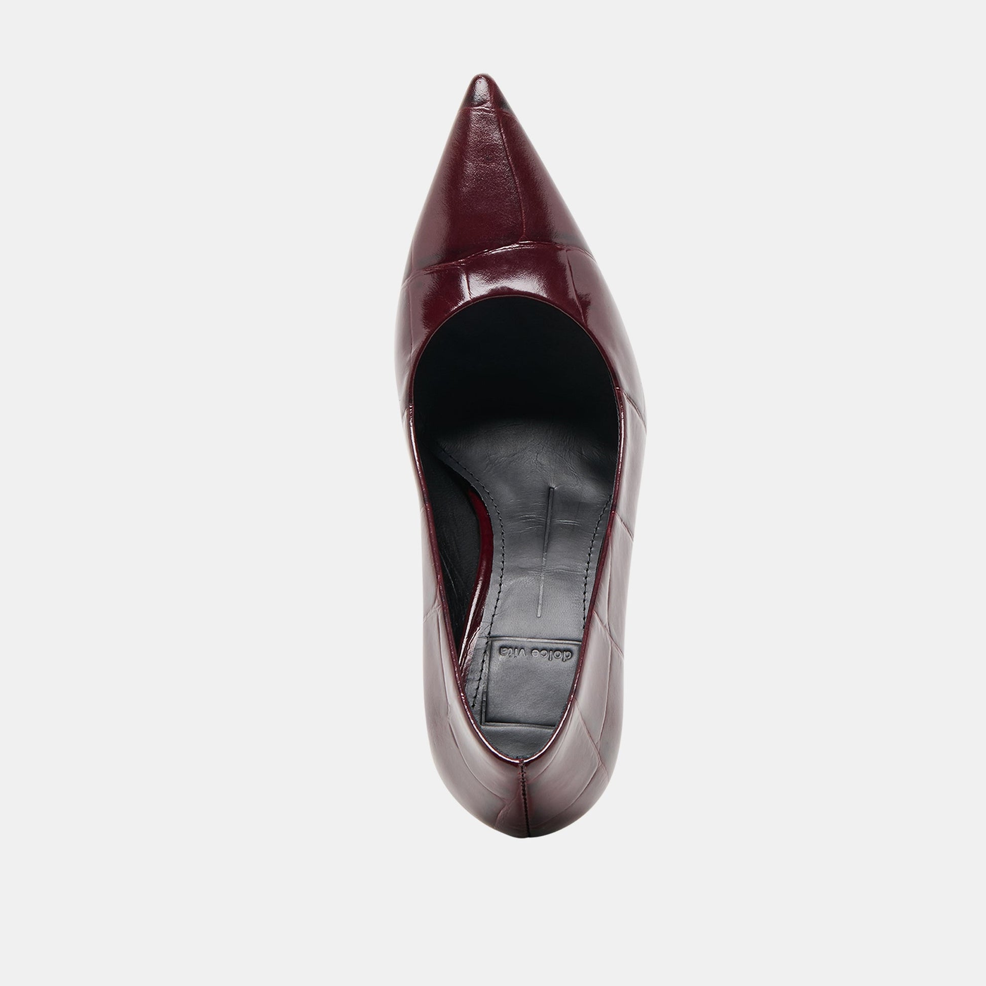 Misty Burgundy Croco Embossed Leather Heels - BURGUNDY CROCO EMBOSSED LEATHER