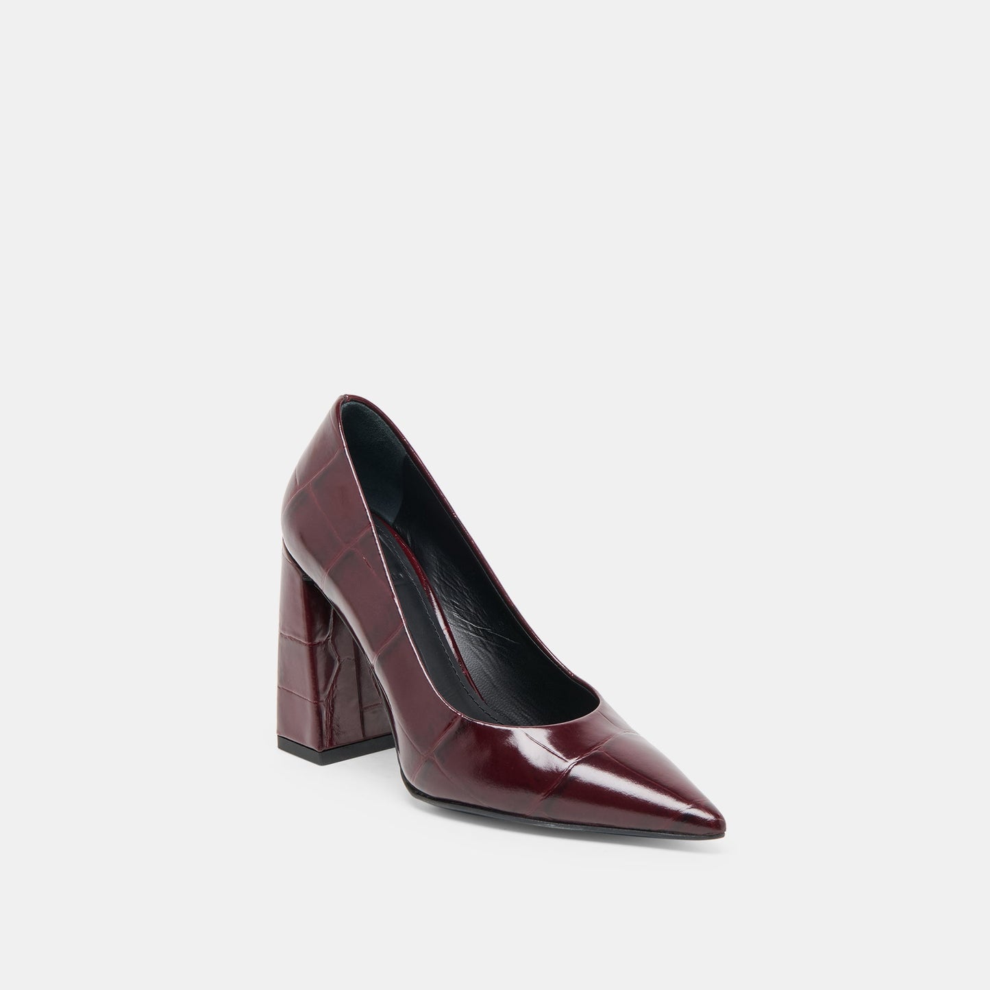 Misty Burgundy Croco Embossed Leather Heels - BURGUNDY CROCO EMBOSSED LEATHER