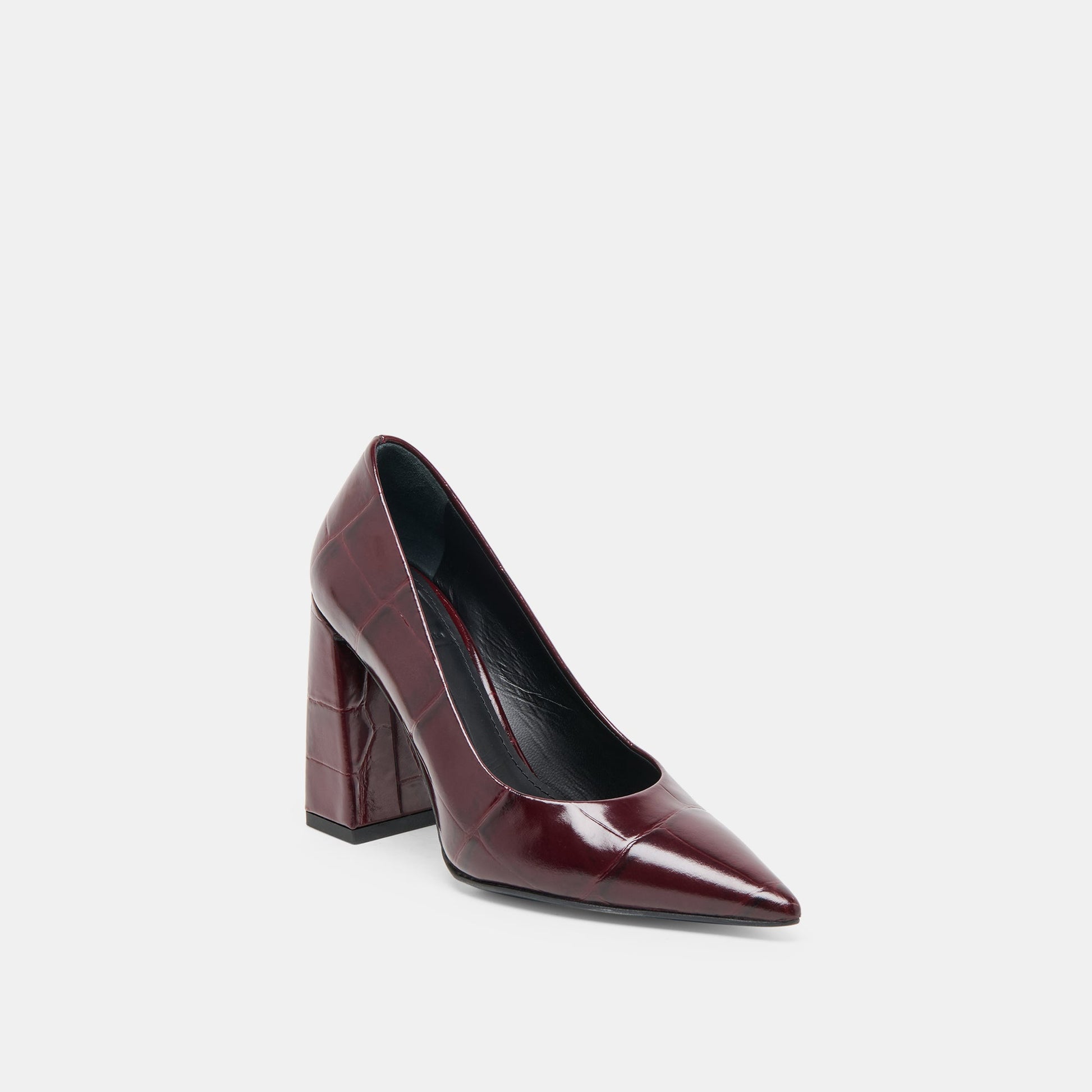 Misty Burgundy Croco Embossed Leather Heels - BURGUNDY CROCO EMBOSSED LEATHER
