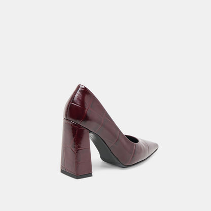 Misty Burgundy Croco Embossed Leather Heels - BURGUNDY CROCO EMBOSSED LEATHER