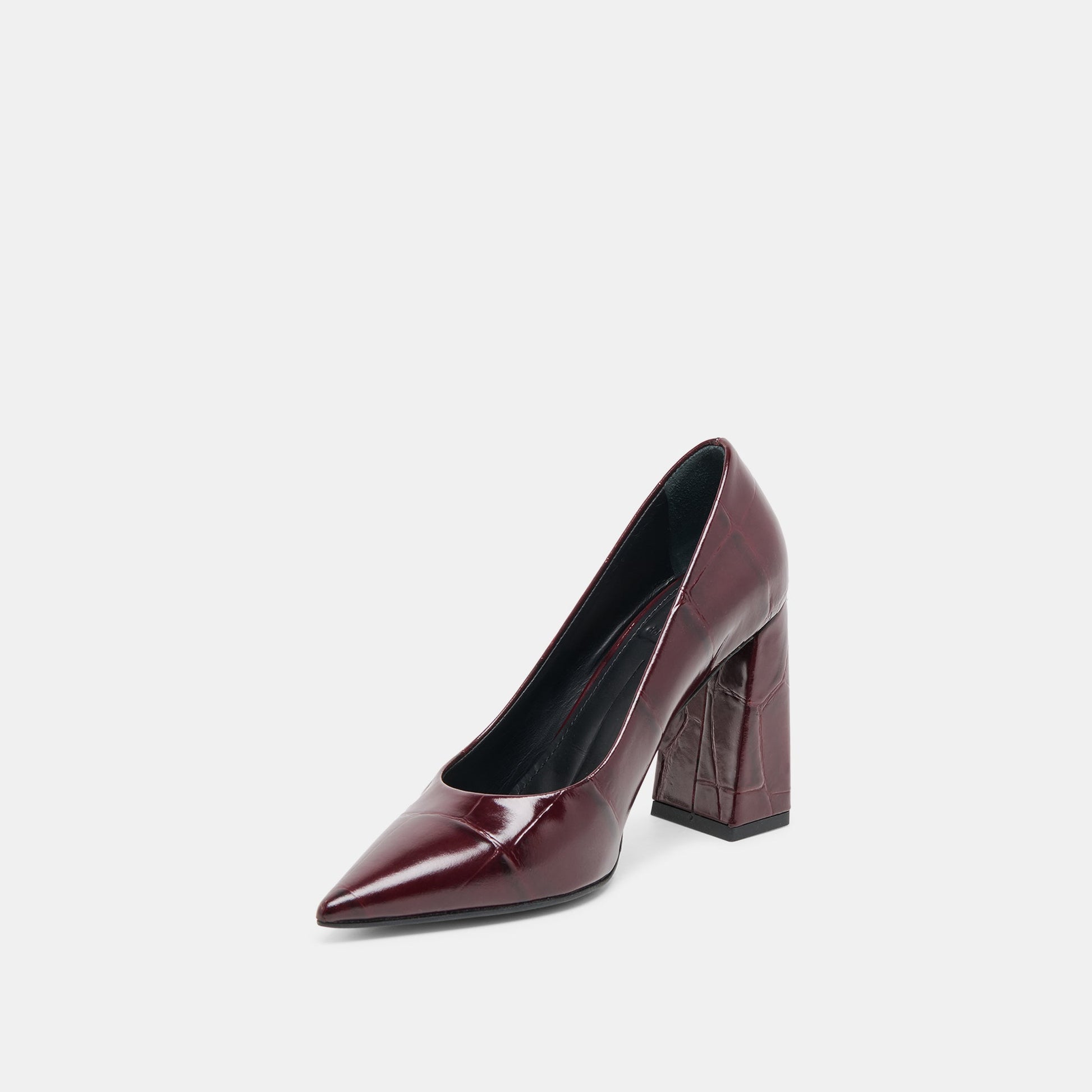 Misty Burgundy Croco Embossed Leather Heels - BURGUNDY CROCO EMBOSSED LEATHER