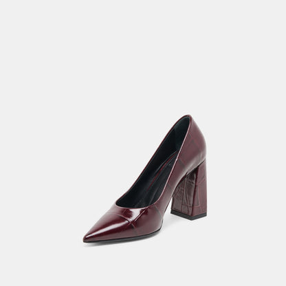 Misty Burgundy Croco Embossed Leather Heels - BURGUNDY CROCO EMBOSSED LEATHER