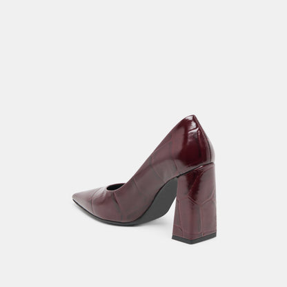 Misty Burgundy Croco Embossed Leather Heels - BURGUNDY CROCO EMBOSSED LEATHER