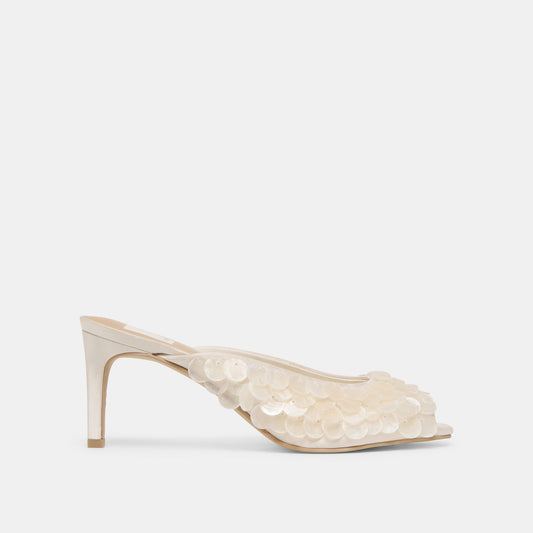 Samary Confetti Off White Satin Heels - OFF WHITE SATIN
