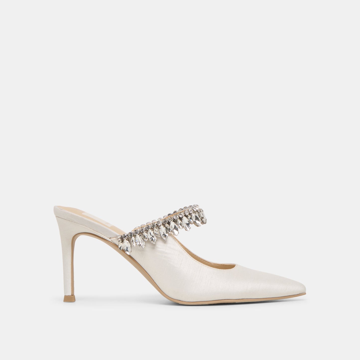 Keli Crystal White Satin Heels - WHITE SATIN