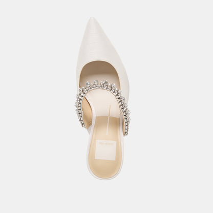 Keli Crystal White Satin Heels - WHITE SATIN