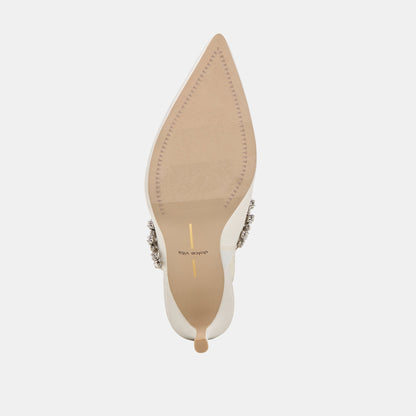 Keli Crystal White Satin Heels - WHITE SATIN