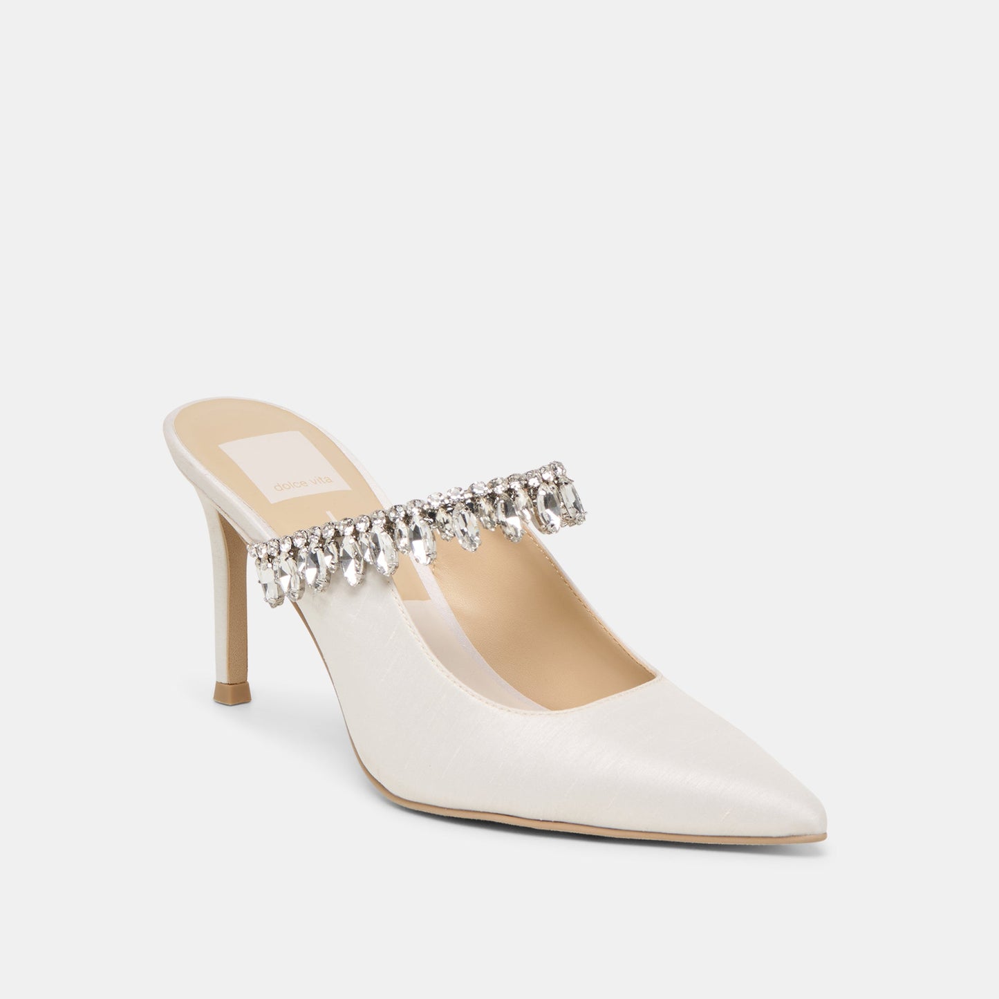 Keli Crystal White Satin Heels - WHITE SATIN