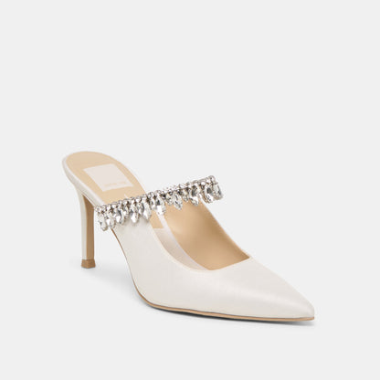 Keli Crystal White Satin Heels - WHITE SATIN
