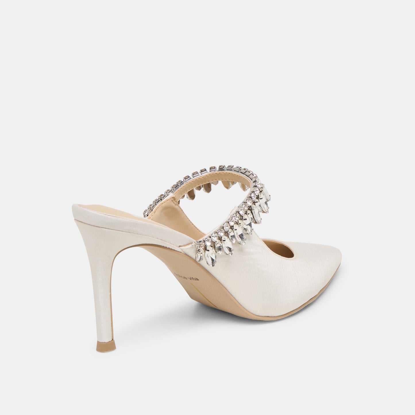 Keli Crystal White Satin Heels - WHITE SATIN