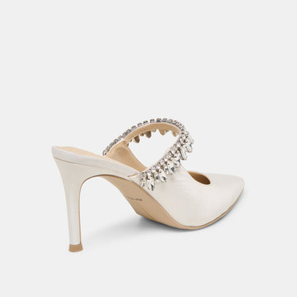 Keli Crystal White Satin Heels - WHITE SATIN