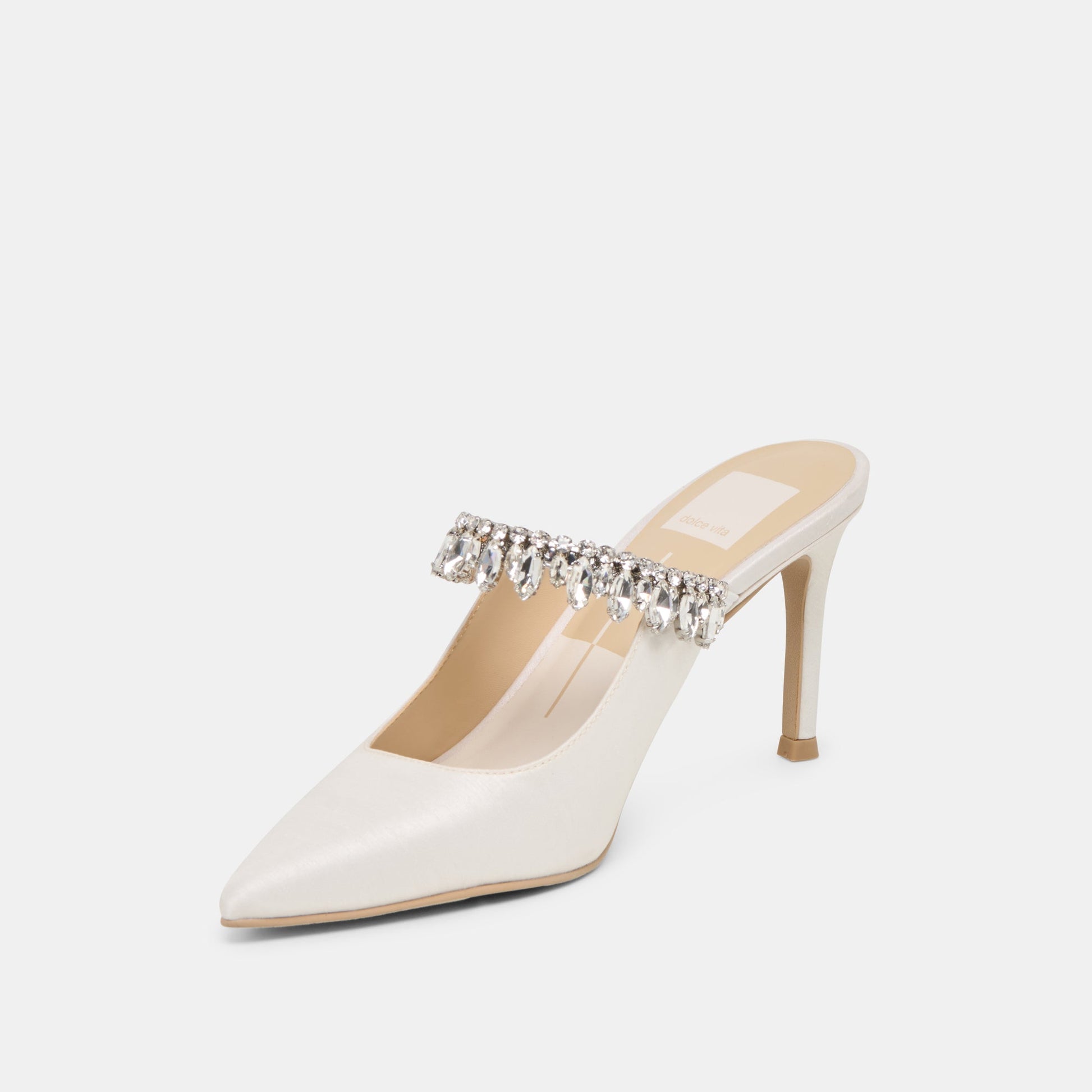 Keli Crystal White Satin Heels - WHITE SATIN