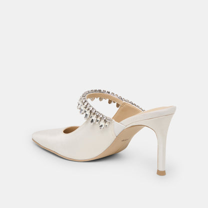 Keli Crystal White Satin Heels - WHITE SATIN