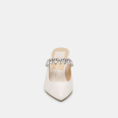 Keli Crystal White Satin Heels - WHITE SATIN
