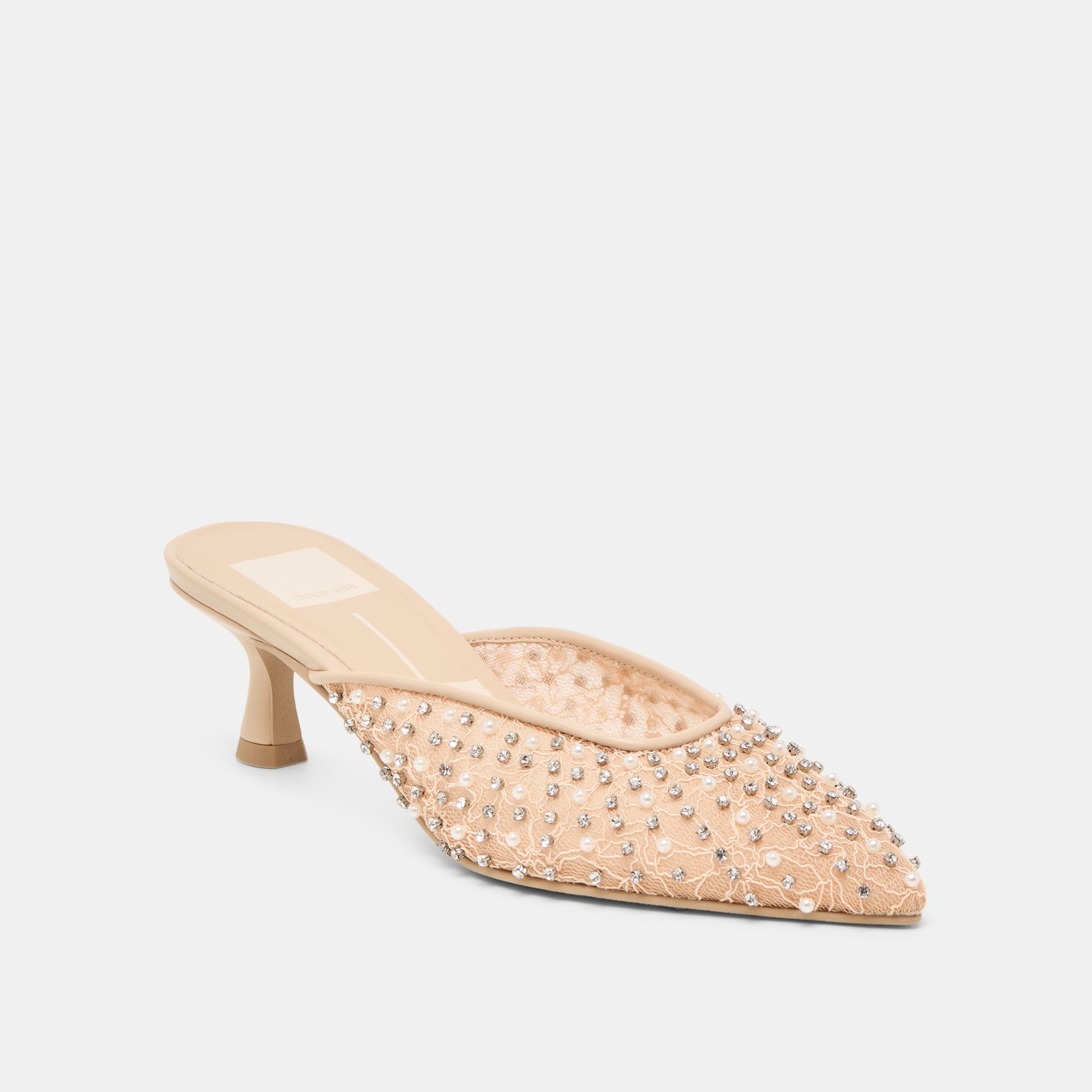 Cleo Pearl Blush Lace Mesh Heels - BLUSH LACE MESH