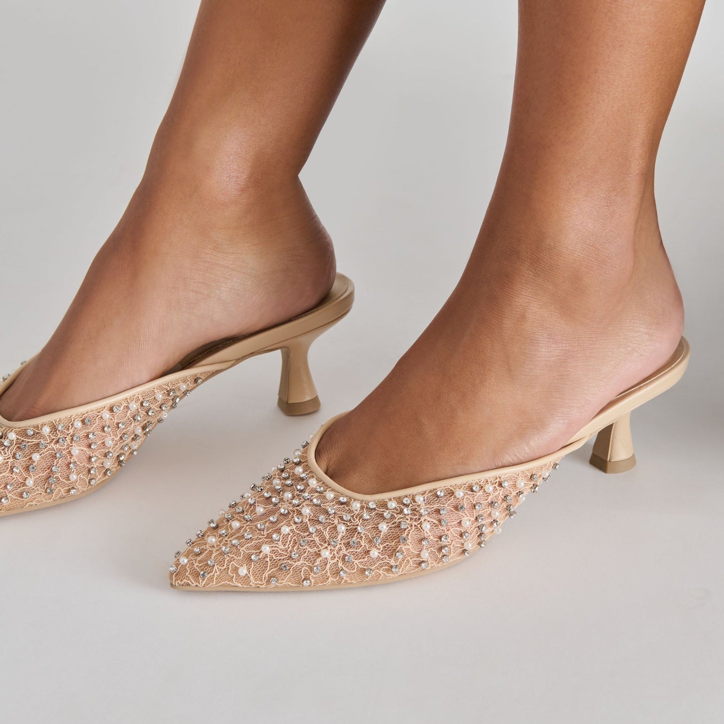 Cleo Pearl Blush Lace Mesh Heels - BLUSH LACE MESH