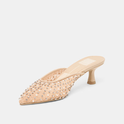 Cleo Pearl Blush Lace Mesh Heels - BLUSH LACE MESH