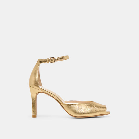 Serlo Gold Crinkle Patent Heels - GOLD CRINKLE PATENT