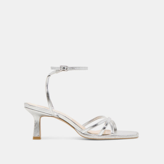 Manji Silver Metallic Leather Heels - SILVER METALLIC LEATHER