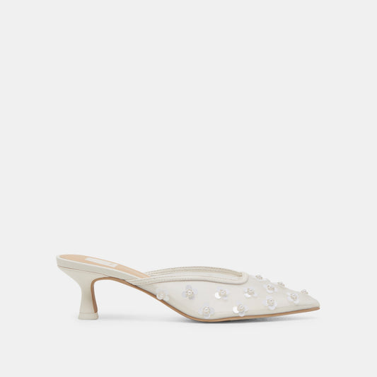 CLARA PEARL HEELS TRUE WHITE DAISY MESH - TRUE WHITE DAISY MESH