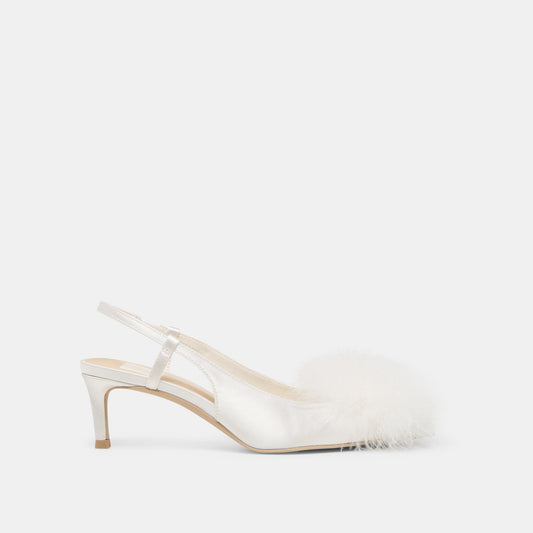 Kamy True White Satin Heels - TRUE WHITE SATIN