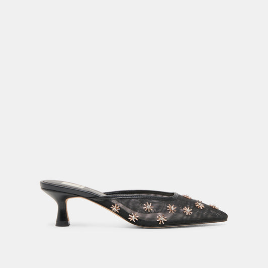 CLARA WIDE HEELS BLACK MESH - BLACK MESH