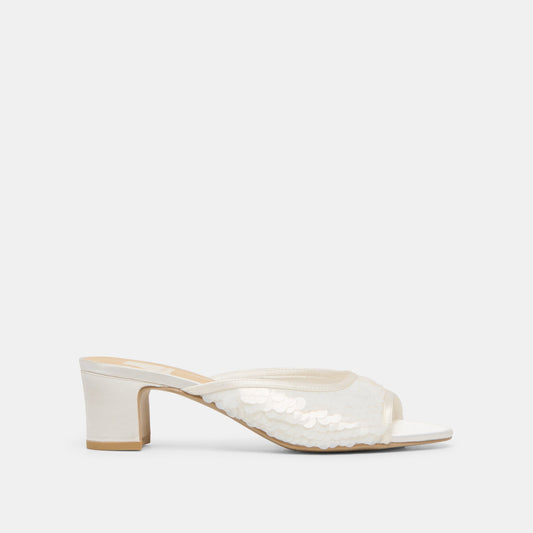 Inga Off White Satin Heels - OFF WHITE SEQUIN